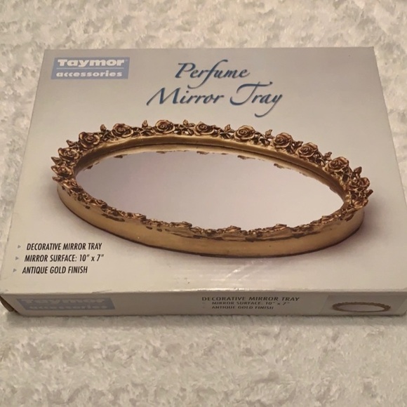 Perfume mirror tray gold decorative tray size 10” x 7” antique gold finish new - Picture 5 of 8